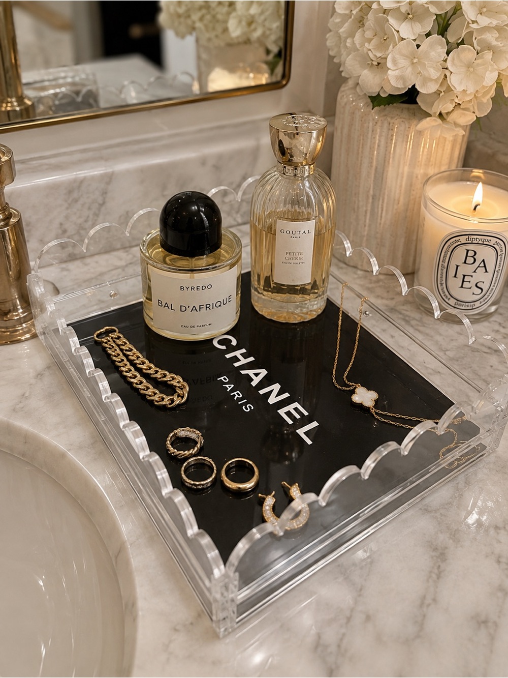 *Handmade* Acrylic Vanity Tray with Chanel Authentic Shopping Bag Insert